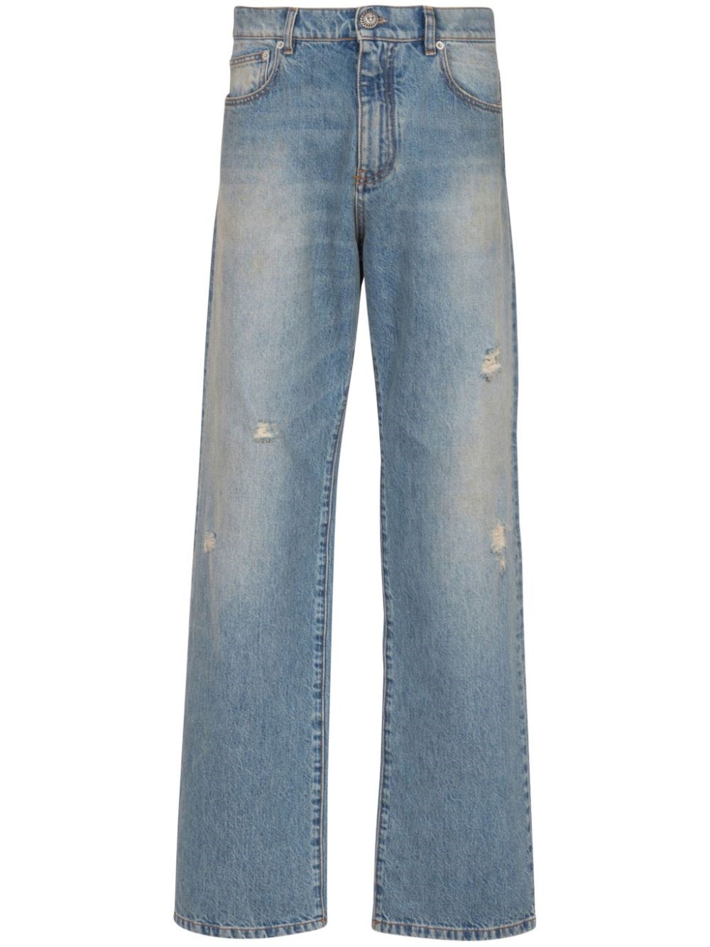 Balmain Distressed And Ripped Blue Jeans In Blue