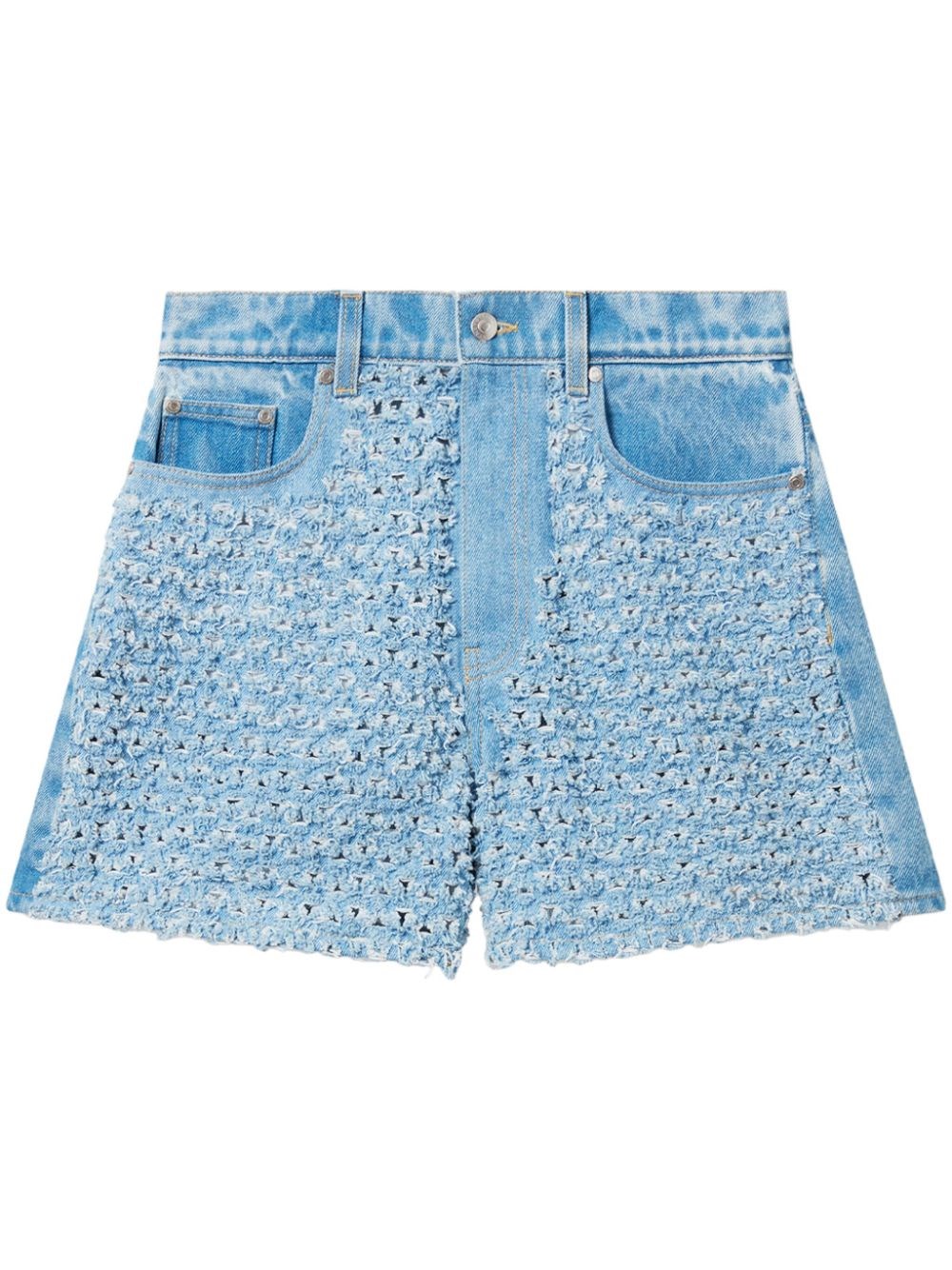 Stella Mccartney Denim Shorts With Frayed Texture And Pockets In Blue
