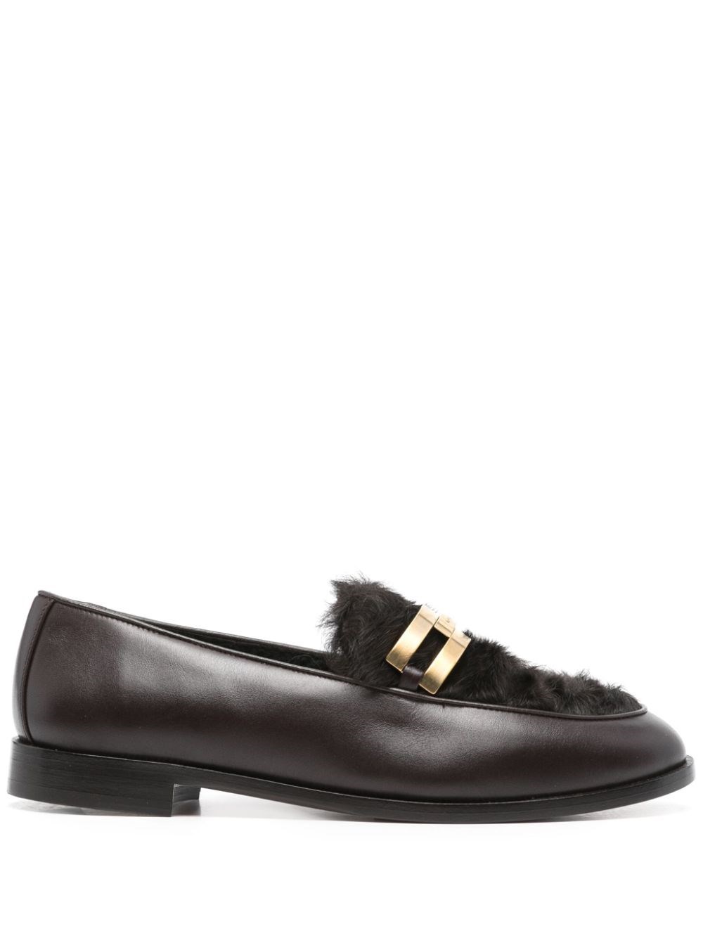 Shop Aquazzura Loafers With Shearling Trim In Brown