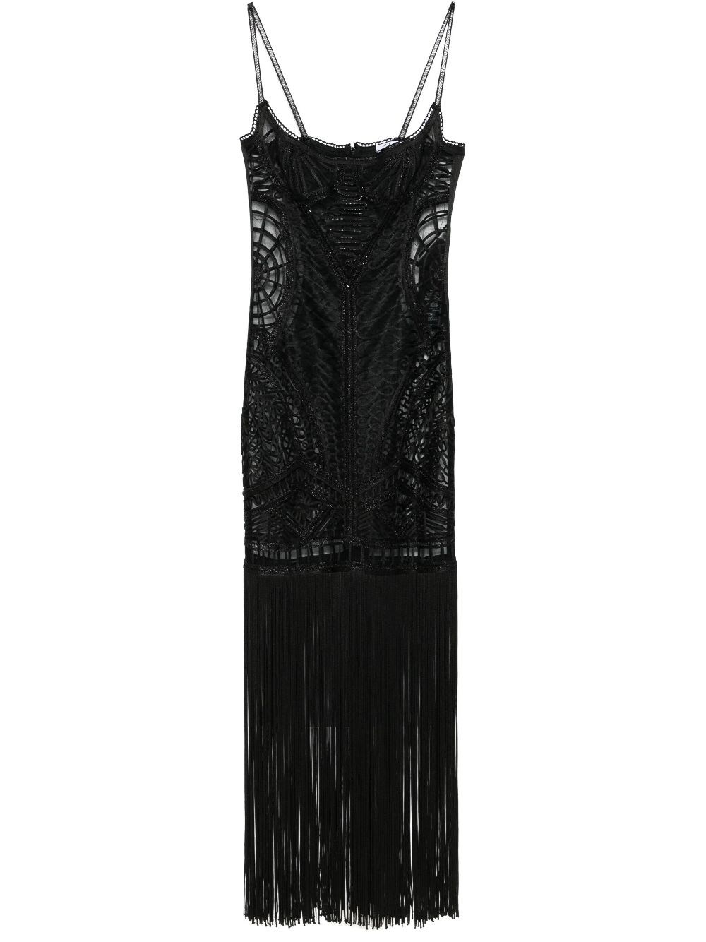 Attico Illusion Embroidered Tulle Long Dress In Black
