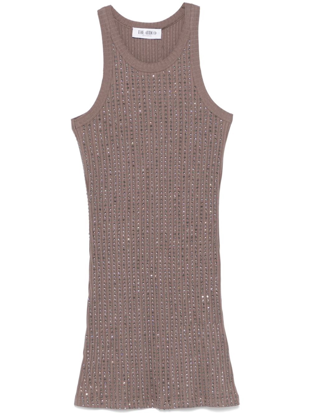 Attico Crystal-embellished Mini Dress In Brown