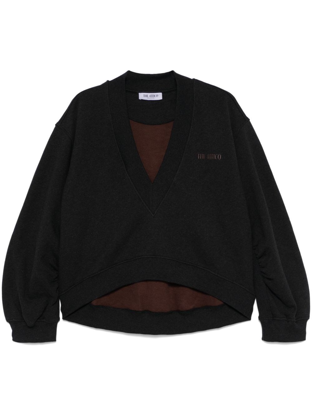 Attico V-necked Sweatshirt With Long Draped Sleeves In Black