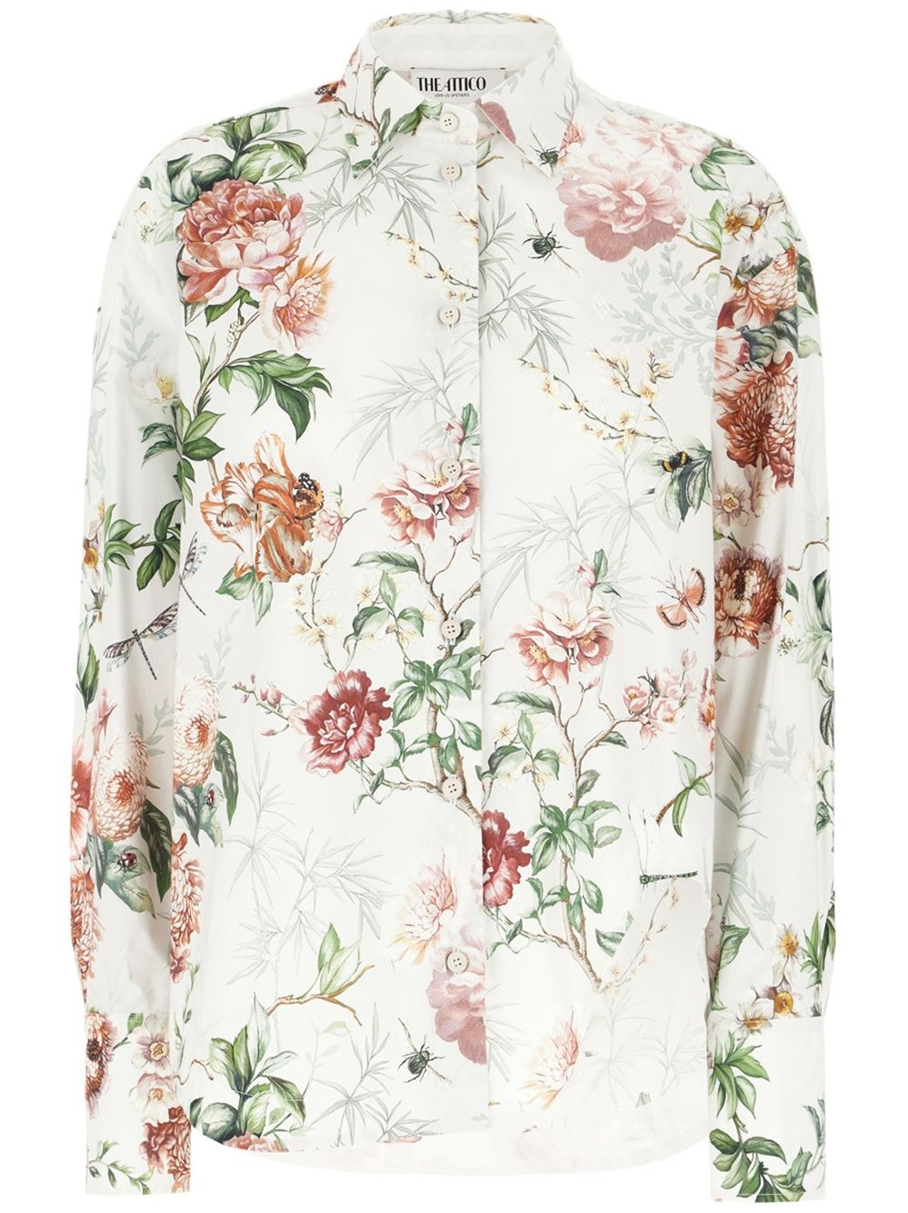 Attico Pointed Collar Long Sleeves Floral Print Shirt In White