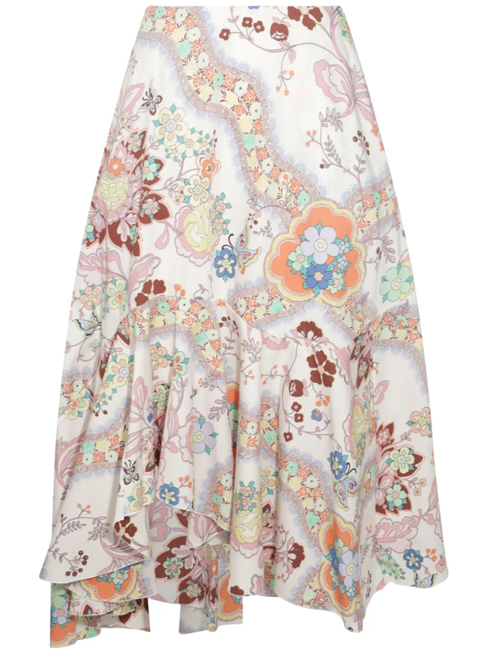 Shop Etro Midi Skirt With Floral Print In Multicolour