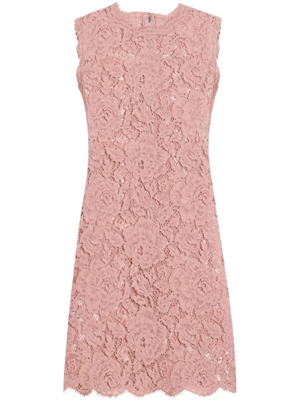 Dolce & Gabbana Floral Lace Overlay Dress With Scalloped Hem In Pink & Purple