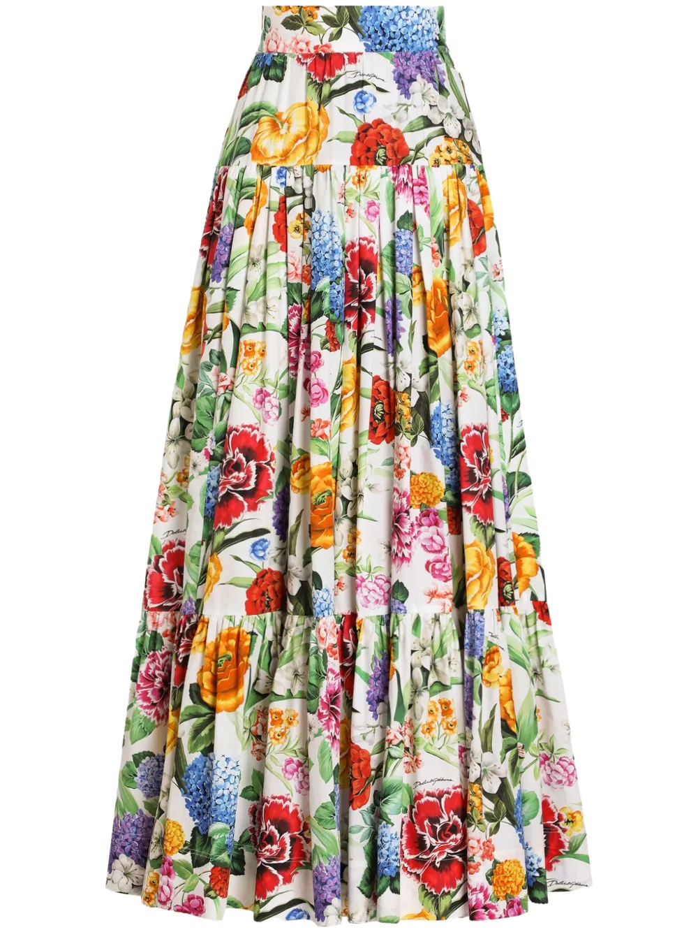 Shop Dolce & Gabbana Long Flounced Skirt With Floral Print In Multicolour