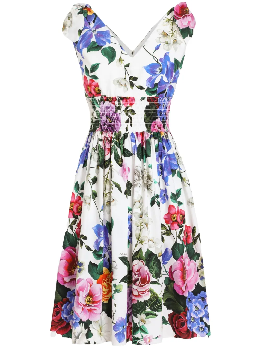 Dolce & Gabbana Multicolor Short Dress With All-over Floral Print In Multicolour