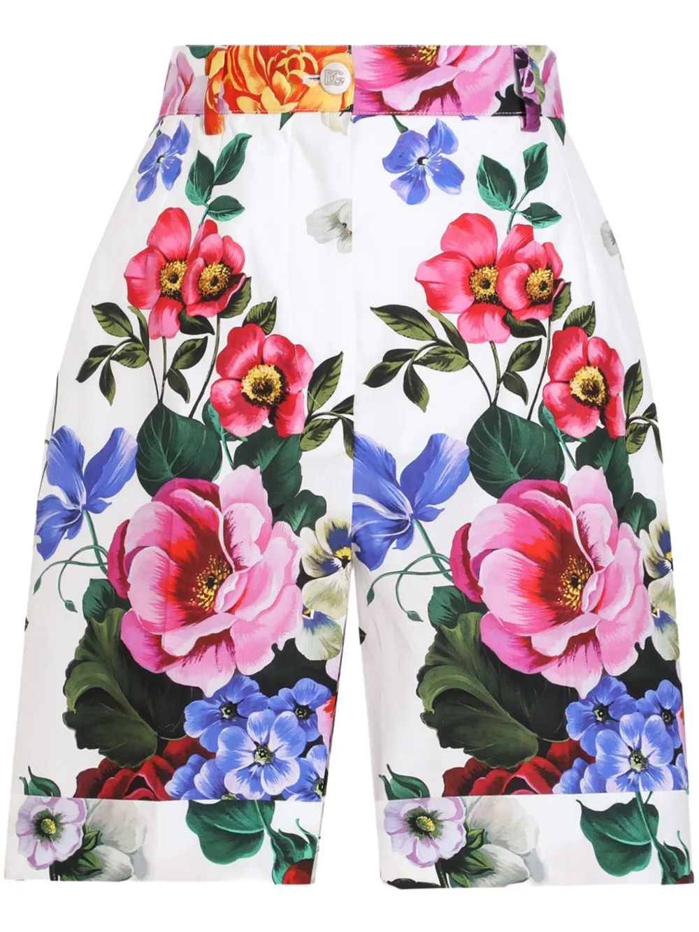 Dolce & Gabbana Multicolor Bermuda Shorts With All-over Floral Pattern Print In Cotton Woman In Multicolour