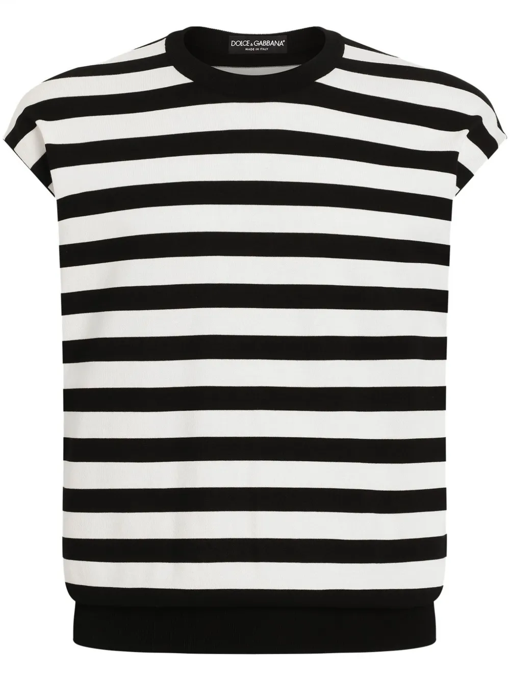 Dolce & Gabbana Black And White Sleeveless Top With Round Neck And All-over Strpied Motif In White