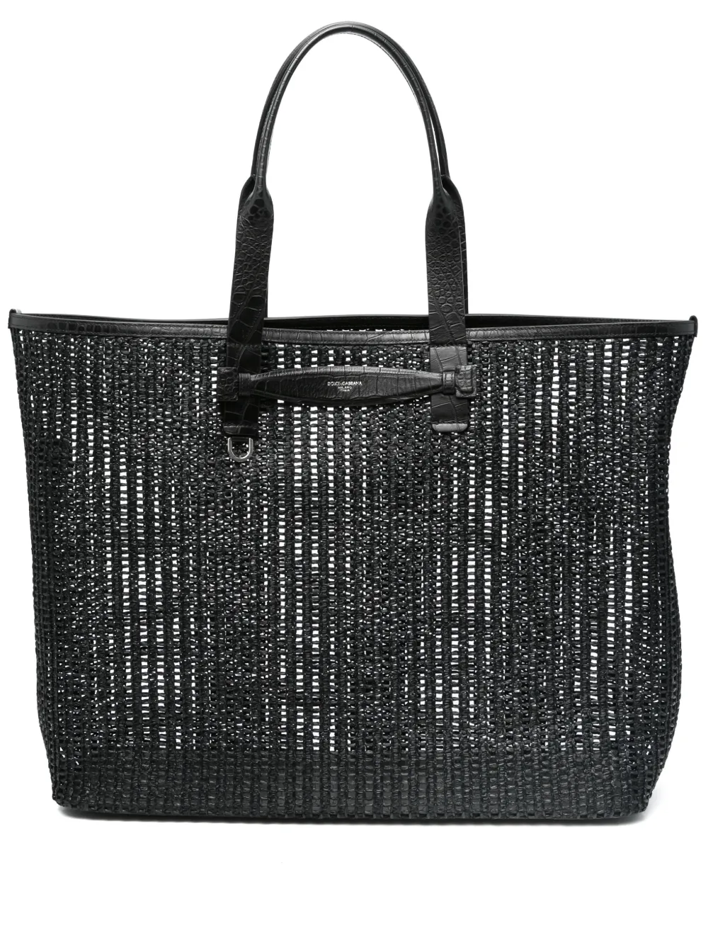 Dolce & Gabbana Leather Intreccio Shopper Bag In Black