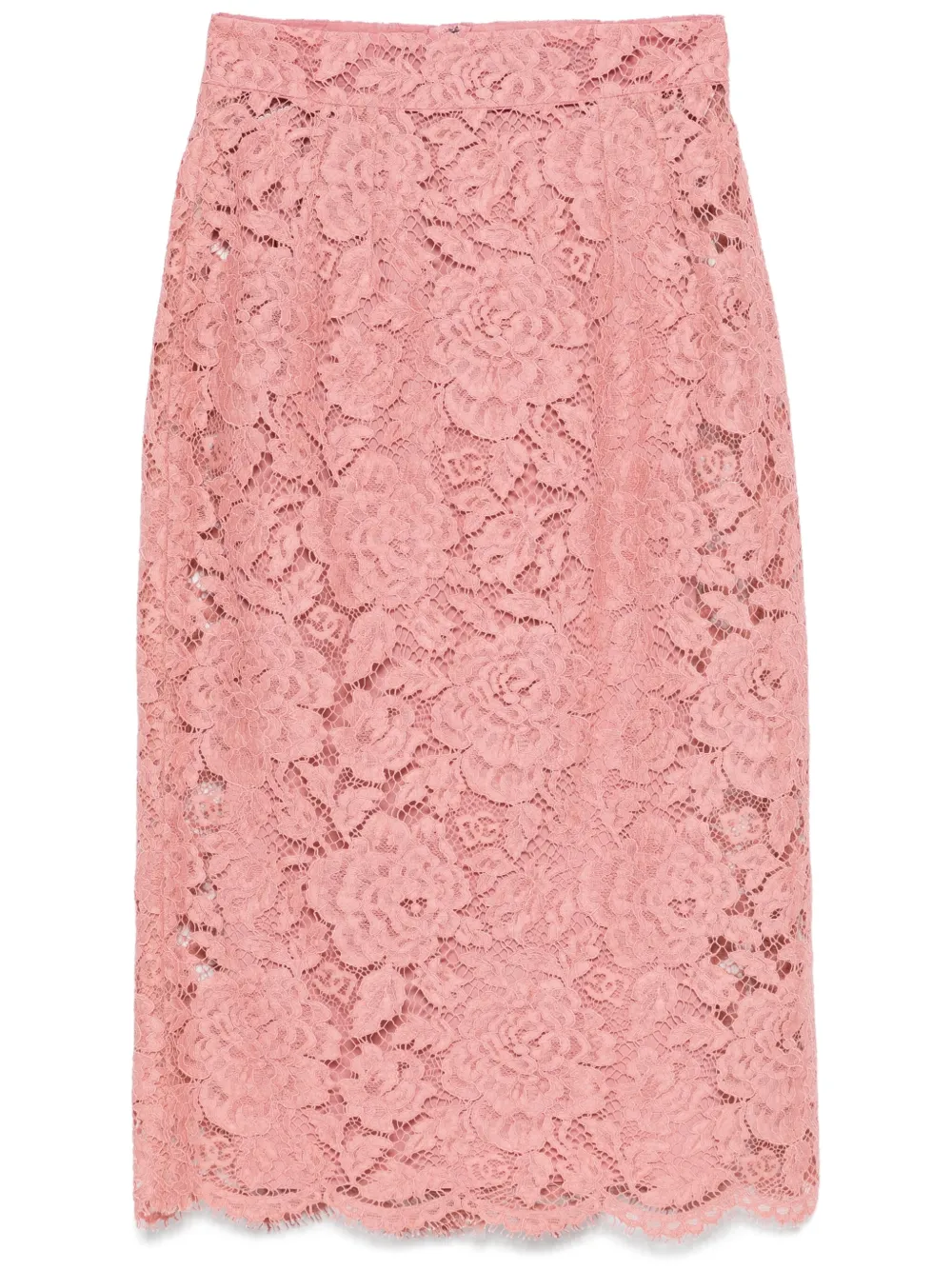 Dolce & Gabbana Lace Midi Skirt With Embroidered Logo In Pink & Purple
