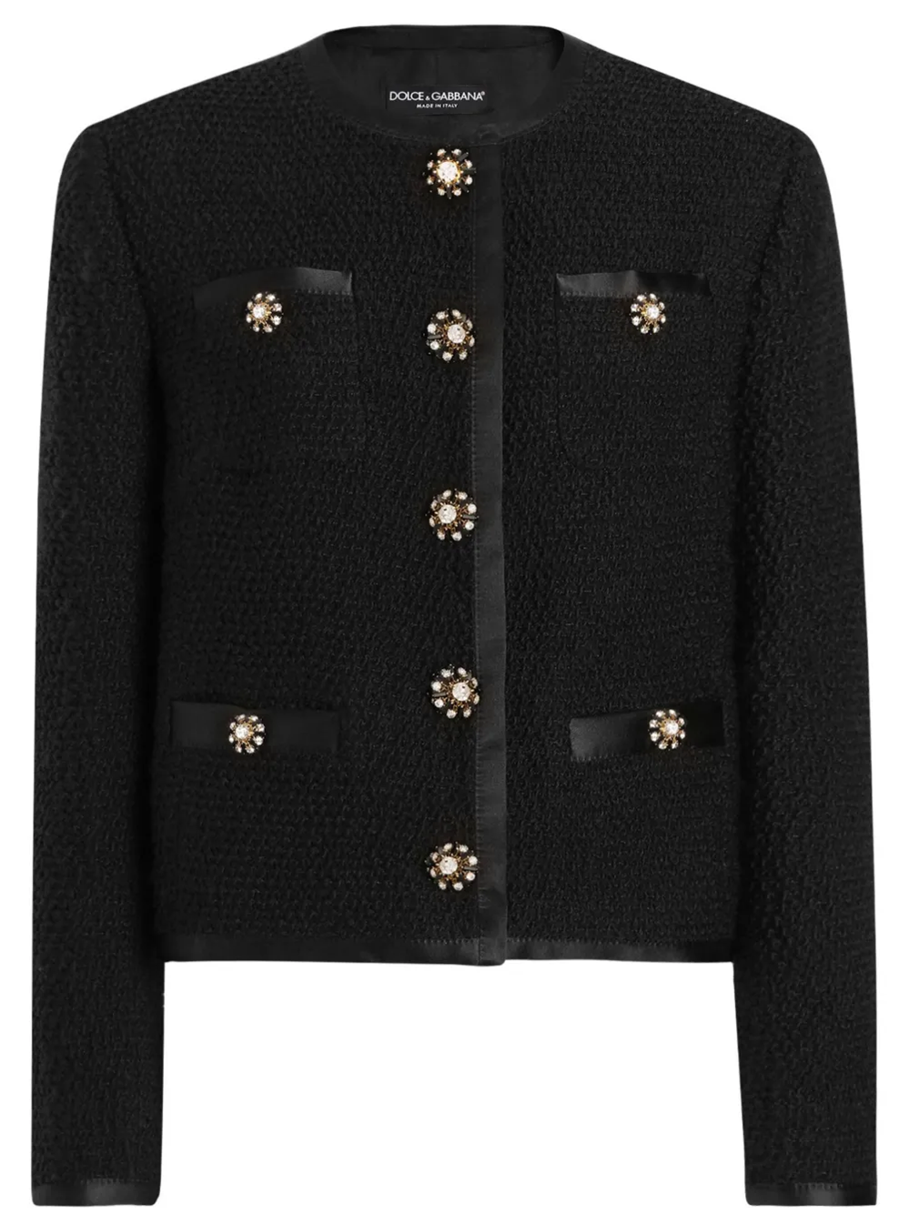 Dolce & Gabbana Jeweled Button Boucle Jacket In Black