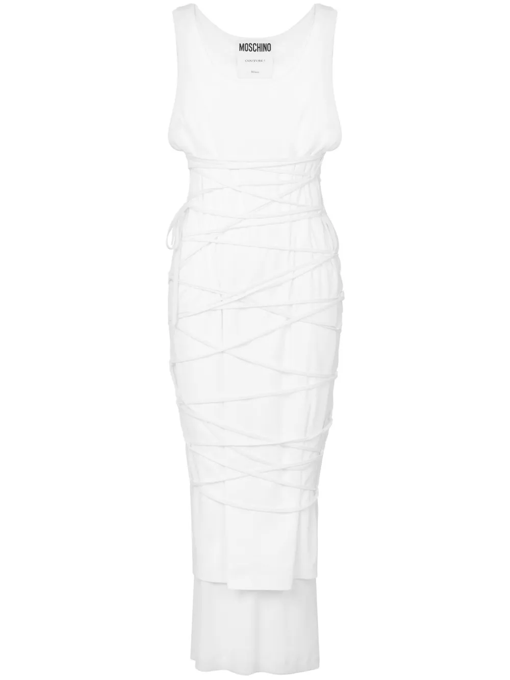 Moschino Open Back Midi Dress With Layered Ribbed Texture In White
