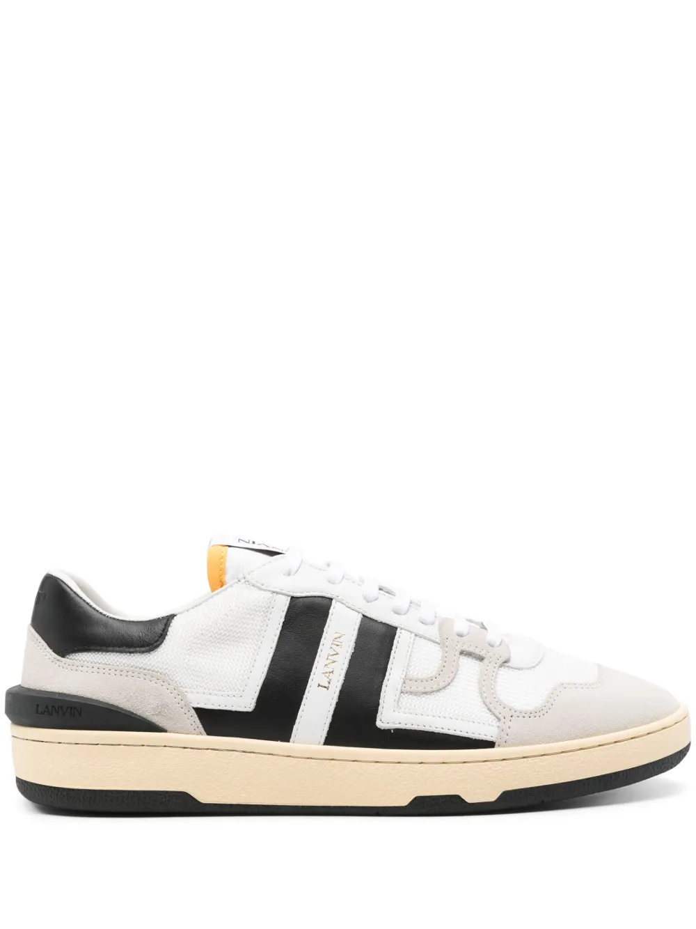 Lanvin Black And White Leather Clay Low Mesh Sneakers In White
