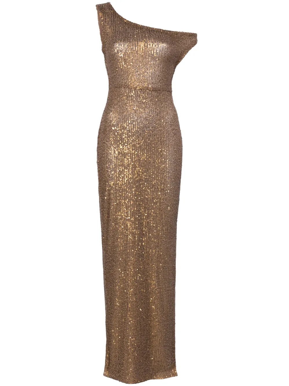 Norma Kamali Metallic One-shoulder Long Dress With Sequin Decorations In Tech Fabric Woman In Brown
