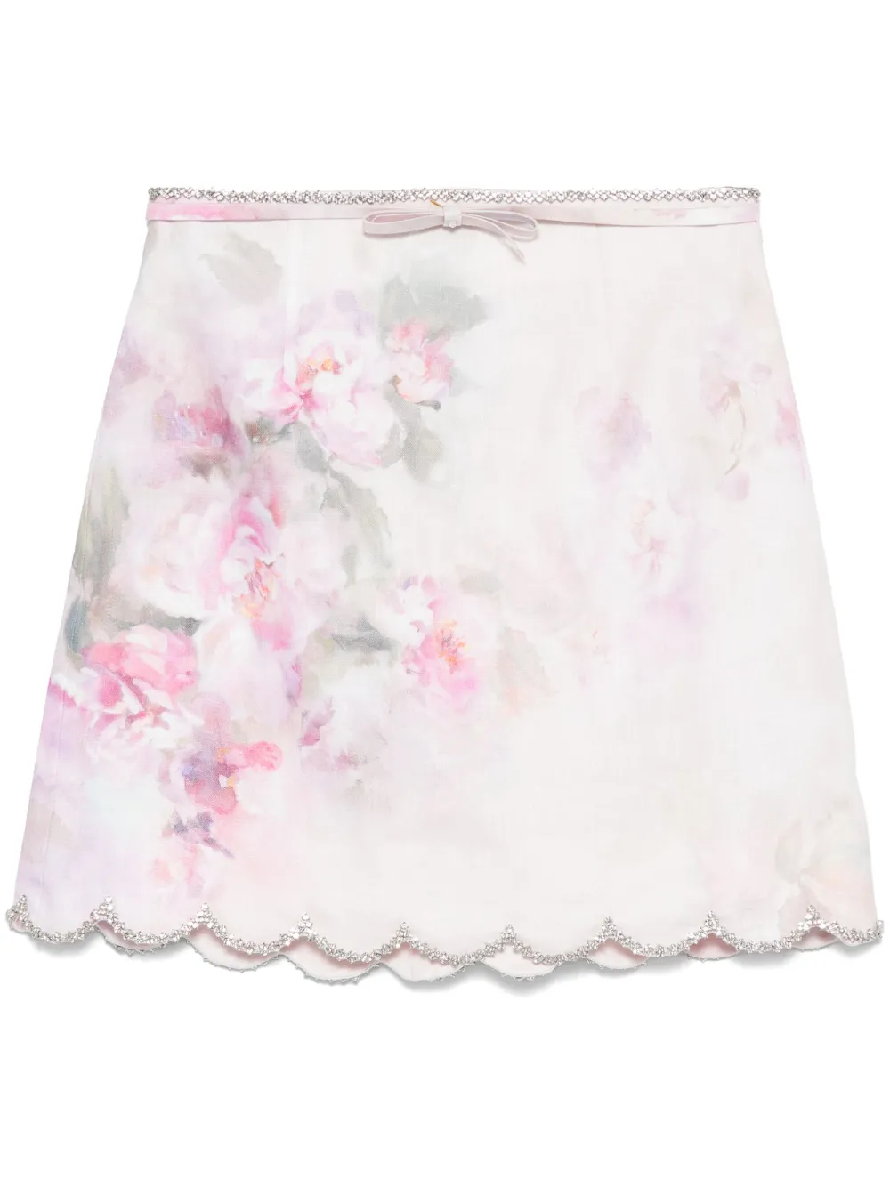 Zimmermann Delicate Floral Print Skirt With Scalloped Hemline In Pink & Purple