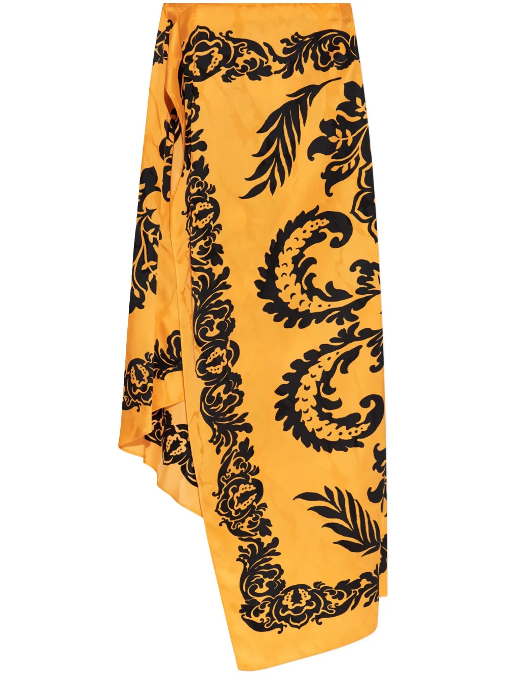 Shop Etro Asymmetrical Floral Skirt In Yellow & Orange