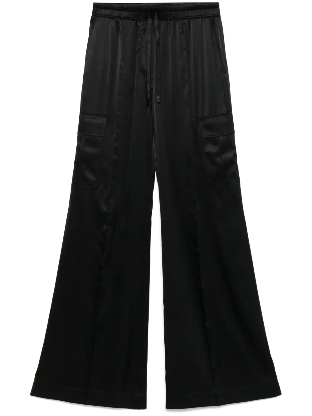 Tom Ford Stretch Silk Satin Flare Leg Cargo Pajama Pants In Black