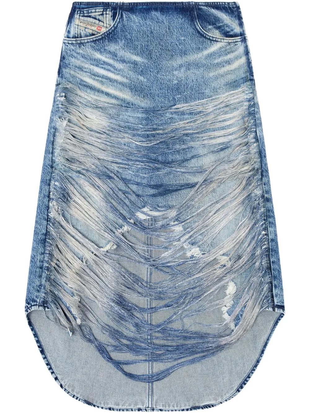 Diesel Distressed High-low Skirt Frayed Hem In Blue