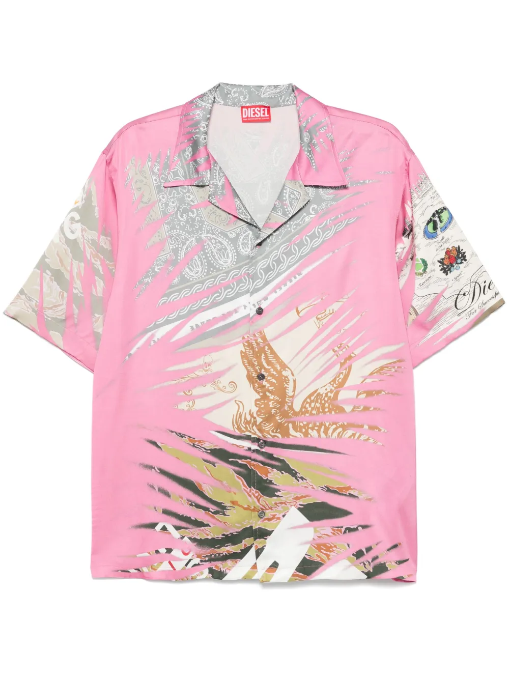 Diesel Cuban Collar Graphic Print Relaxed Fit Shirt In Pink & Purple