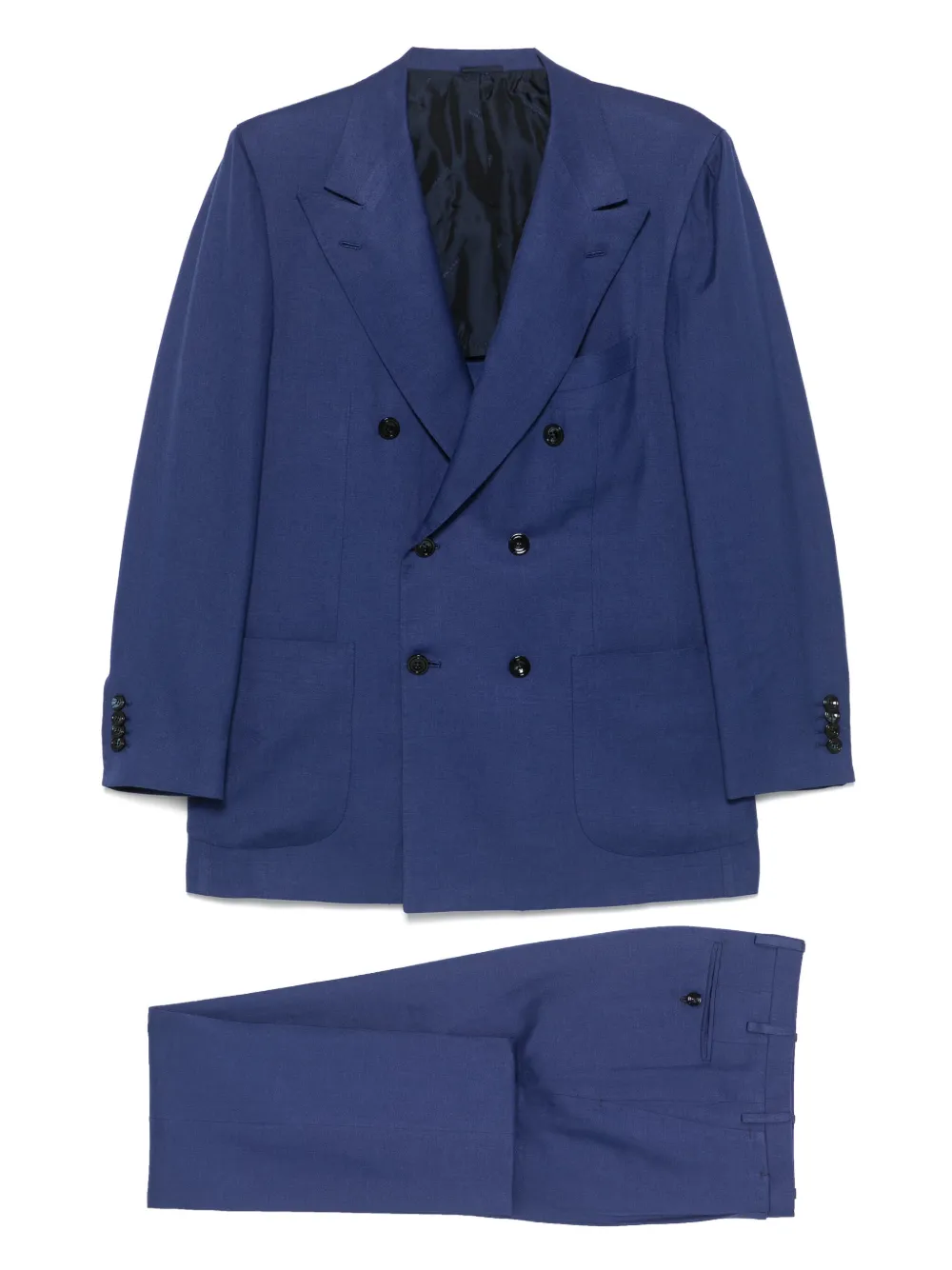 Shop Kiton Double-breasted Suit In Blue