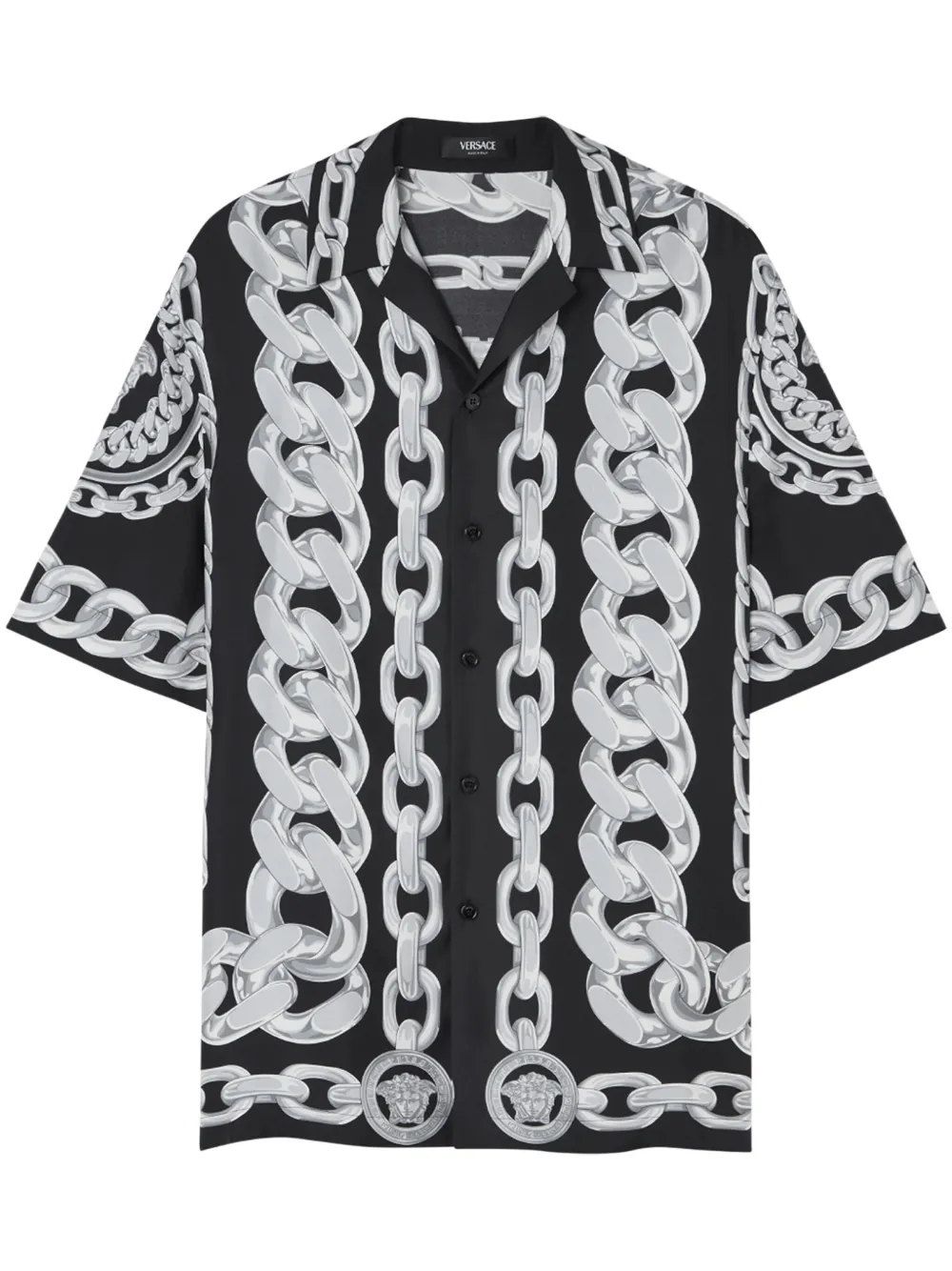 Shop Versace Medusa Chains Silk Shirt In Black