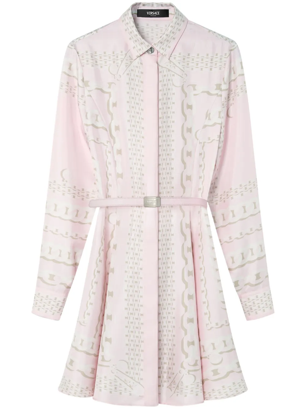 Shop Versace Short Dress With Print In Pink & Purple