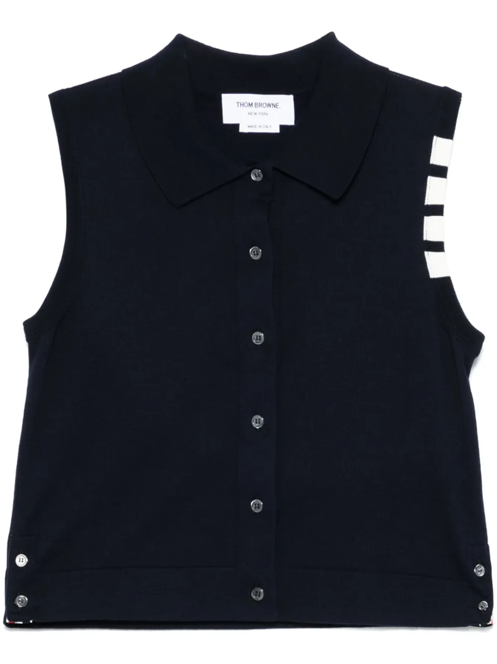 Thom Browne Sleeveless Cropped Buttondown With 4 Bar Stripe In Blue