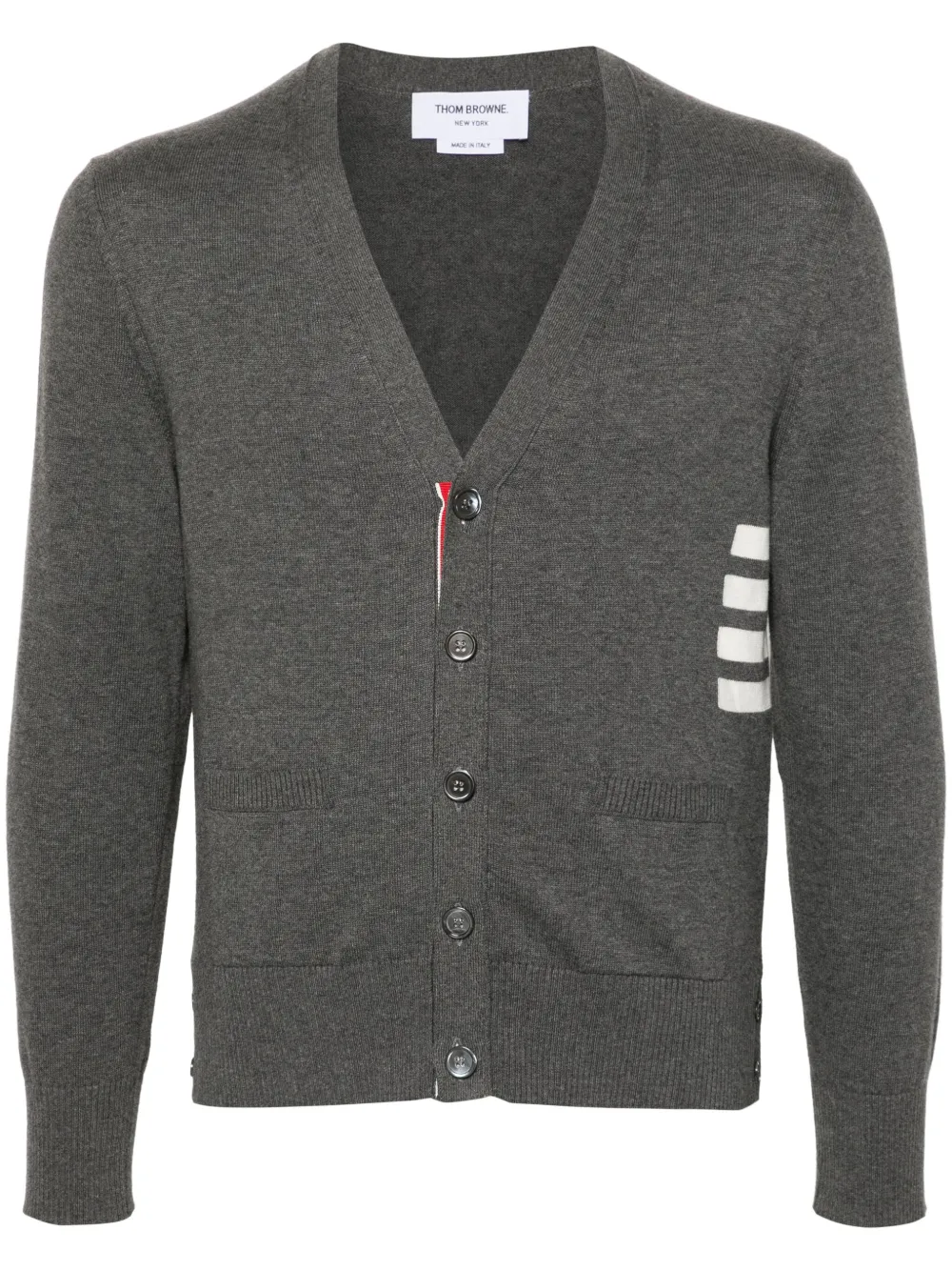 Thom Browne Signature Stripe Cotton Cardigan In Grey