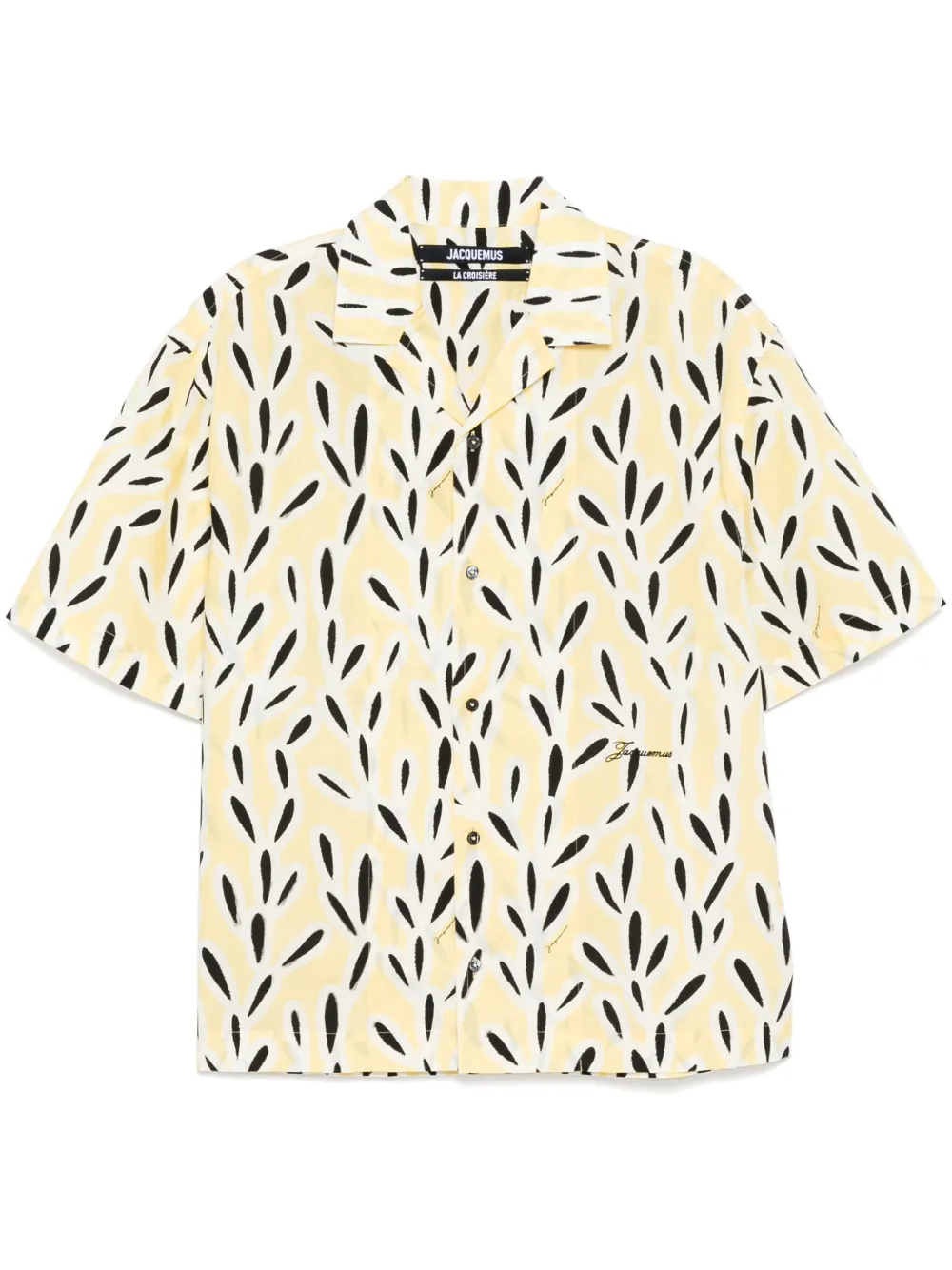 Jacquemus Yellow Cotton Jean Shirt With Playful Leaf Pattern In Yellow & Orange