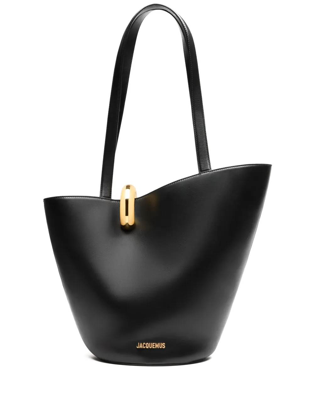 Jacquemus The Medium Bambola Asymmetric Leather Bucket Bag In Black
