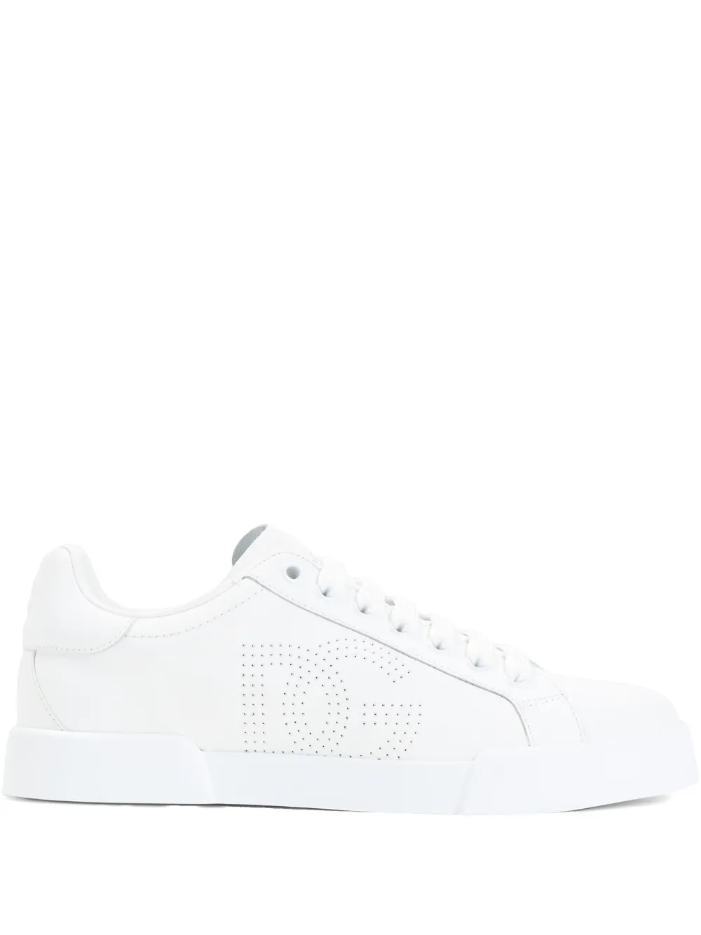 Dolce & Gabbana Women Portofino Low-top Leather Sneakers With Lateral Monogram In White