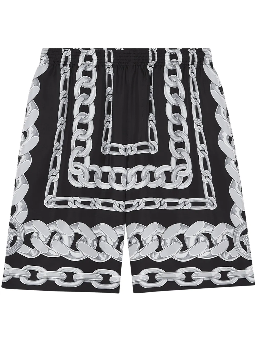 Versace Men Medusa Chains Silk Shorts In Black