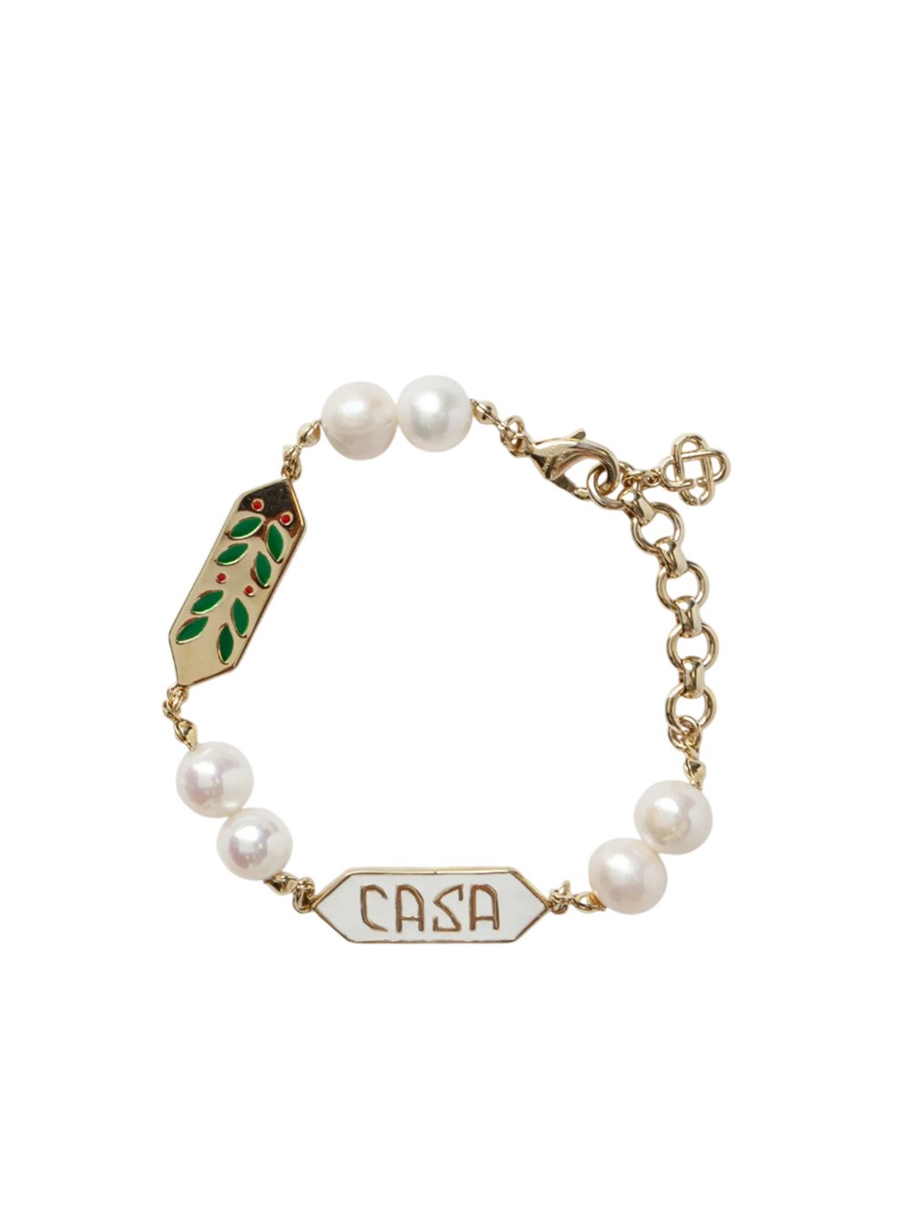Casablanca Pearl Accented Brass Bracelet Logo In Gold