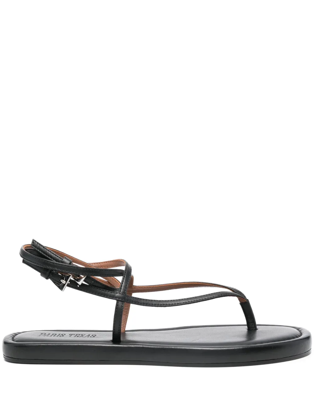 Paris Texas Flat Strappy Design Leather Sandals In Black