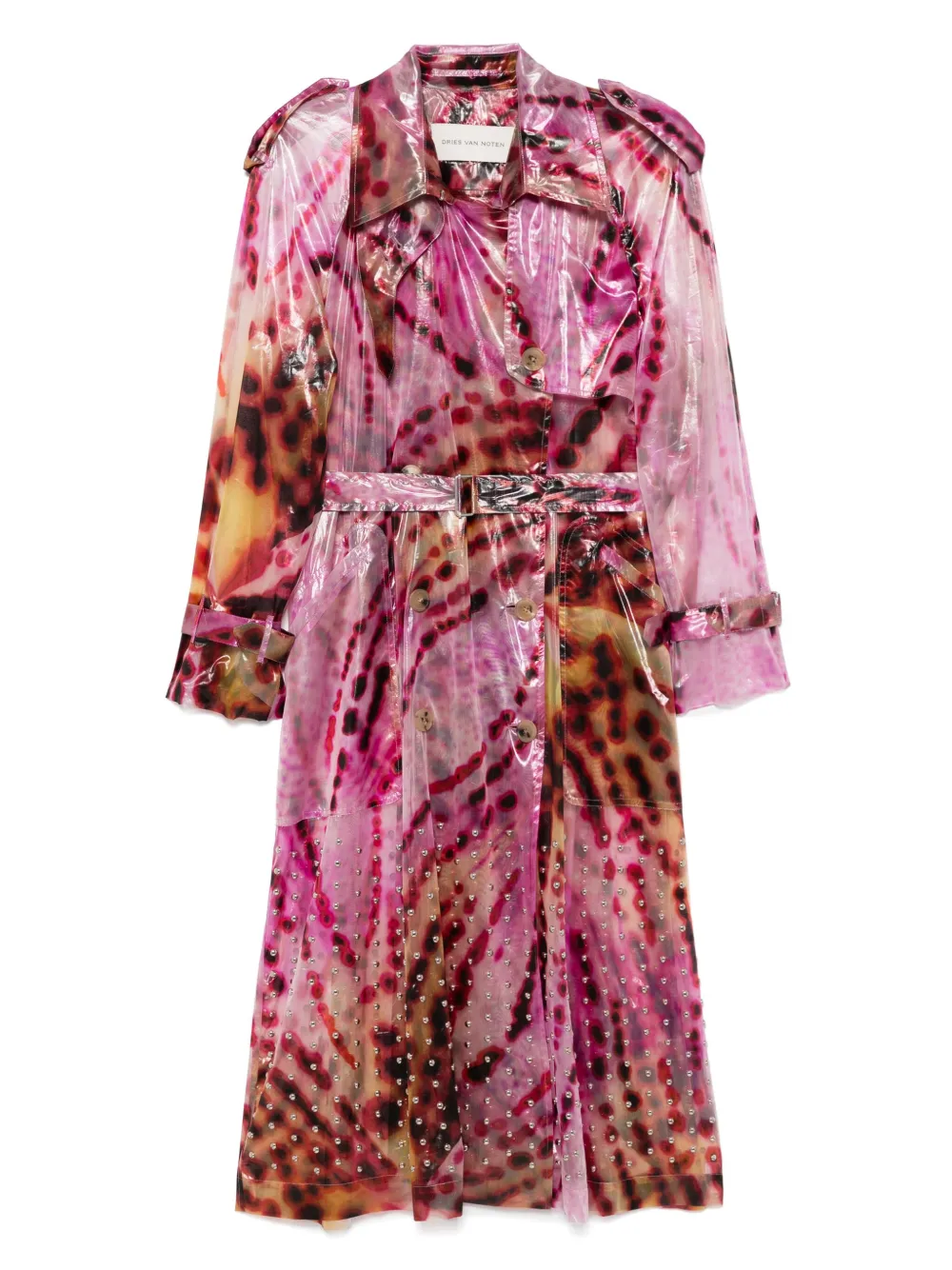 Dries Van Noten Womens Fuchsia Abstract-print Semi-sheer Shell Trench Coat Xs