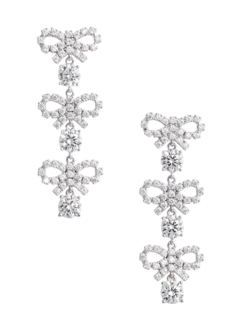 Self-portrait Micro Bow Crystal Tiered Earrings In Metallic