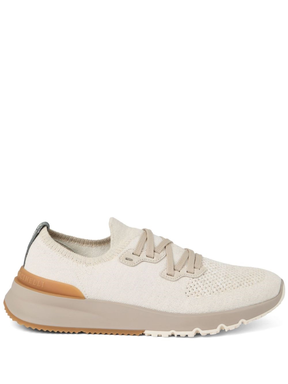 Brunello Cucinelli Cotton Sneakers In Ivory With Front Lace-up Fastening