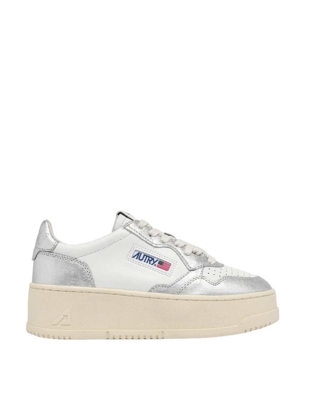 Autry White And Silver Low Top Platform Sneakers With Logo