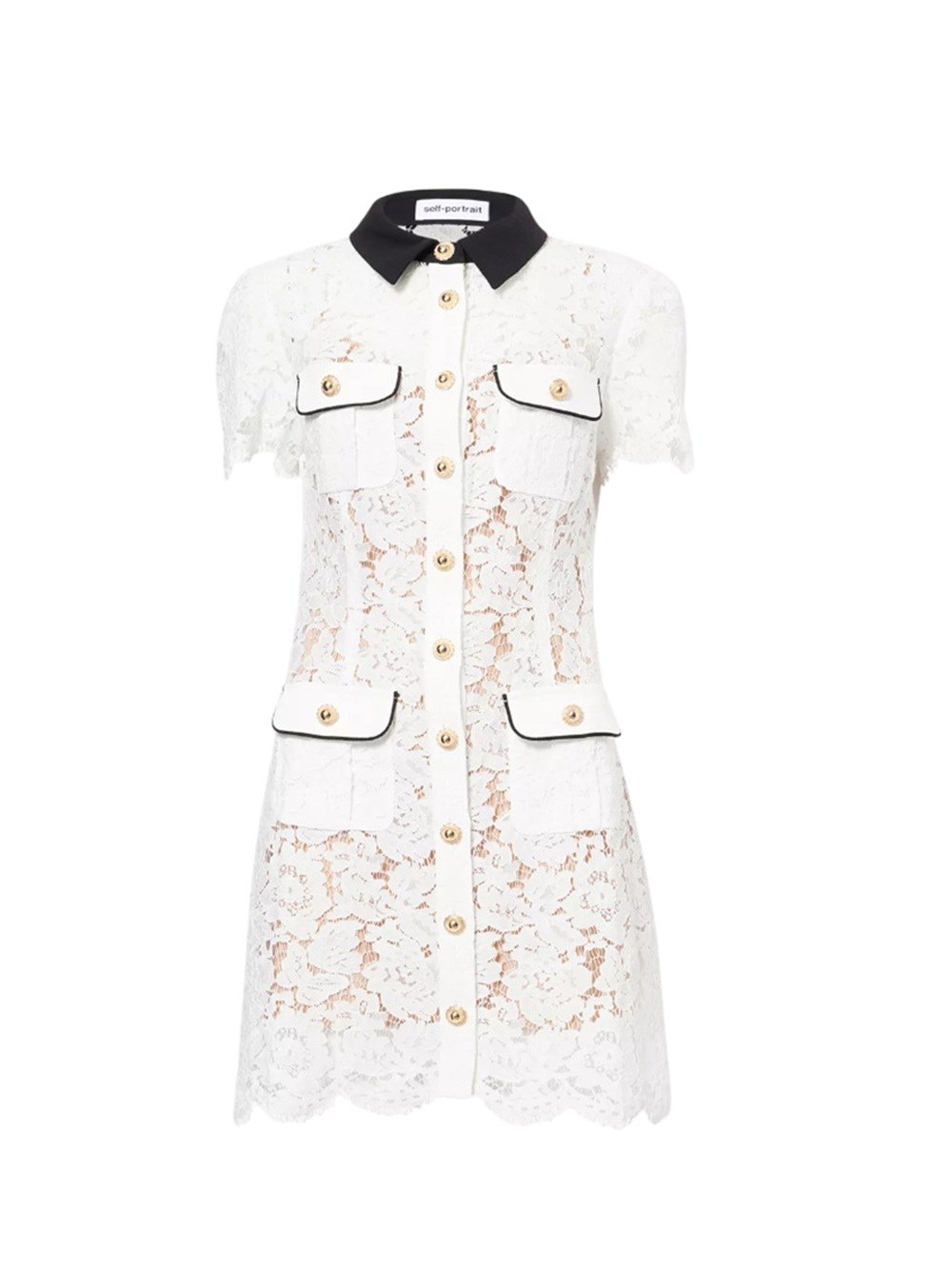Self-portrait Delicate Lace Dress With Structured Pockets In White