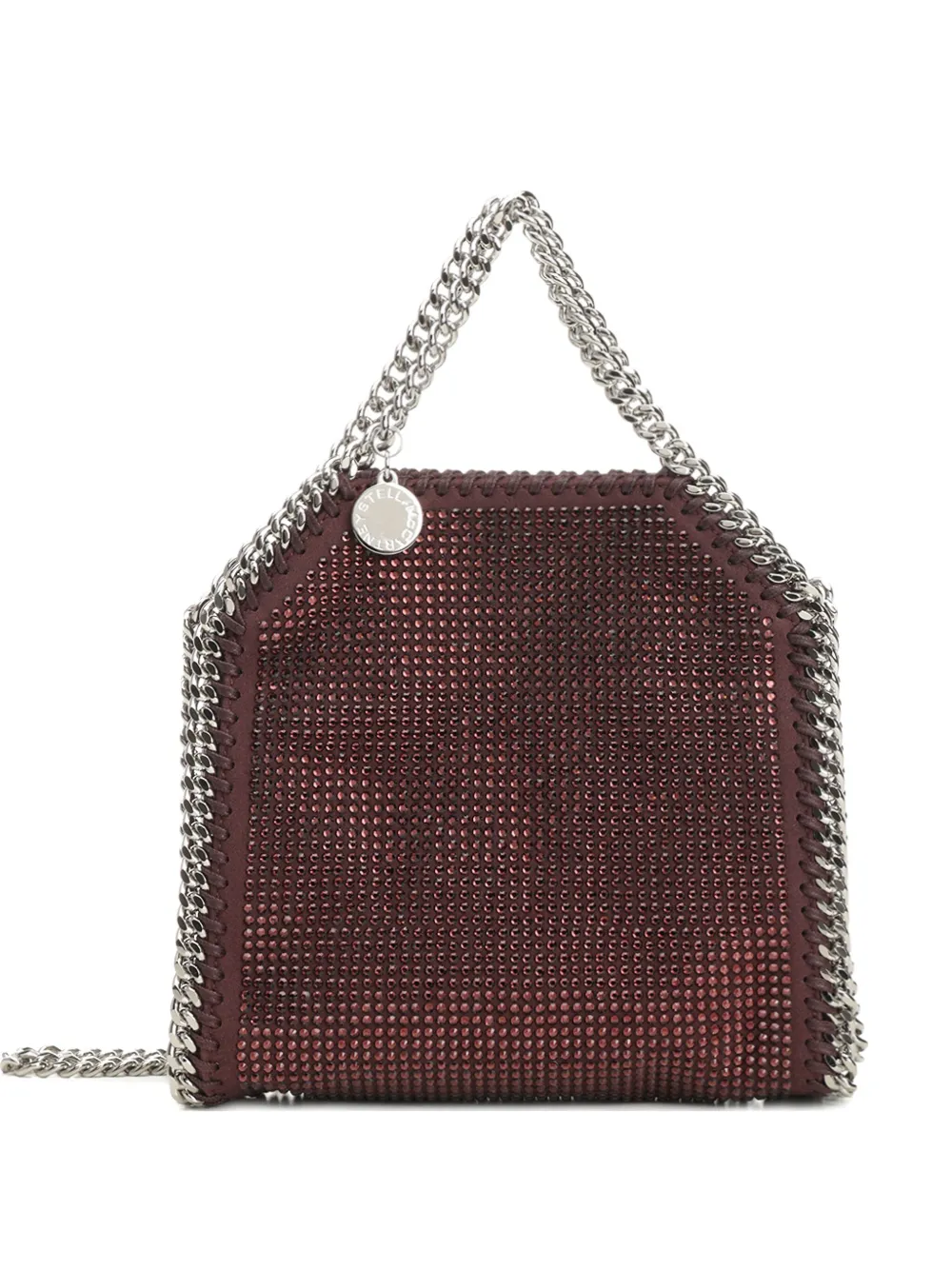 Stella Mccartney Falabella Tiny Bag Crystal Hotfix On Alter Suede Crossbody Bags Bordeaux In Multi