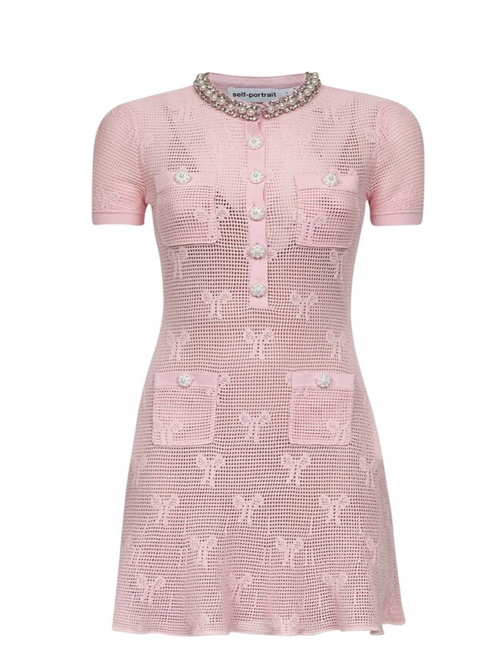 Self-portrait Self Portrait Women Pink Bow Crochet Crystal Mini Dress