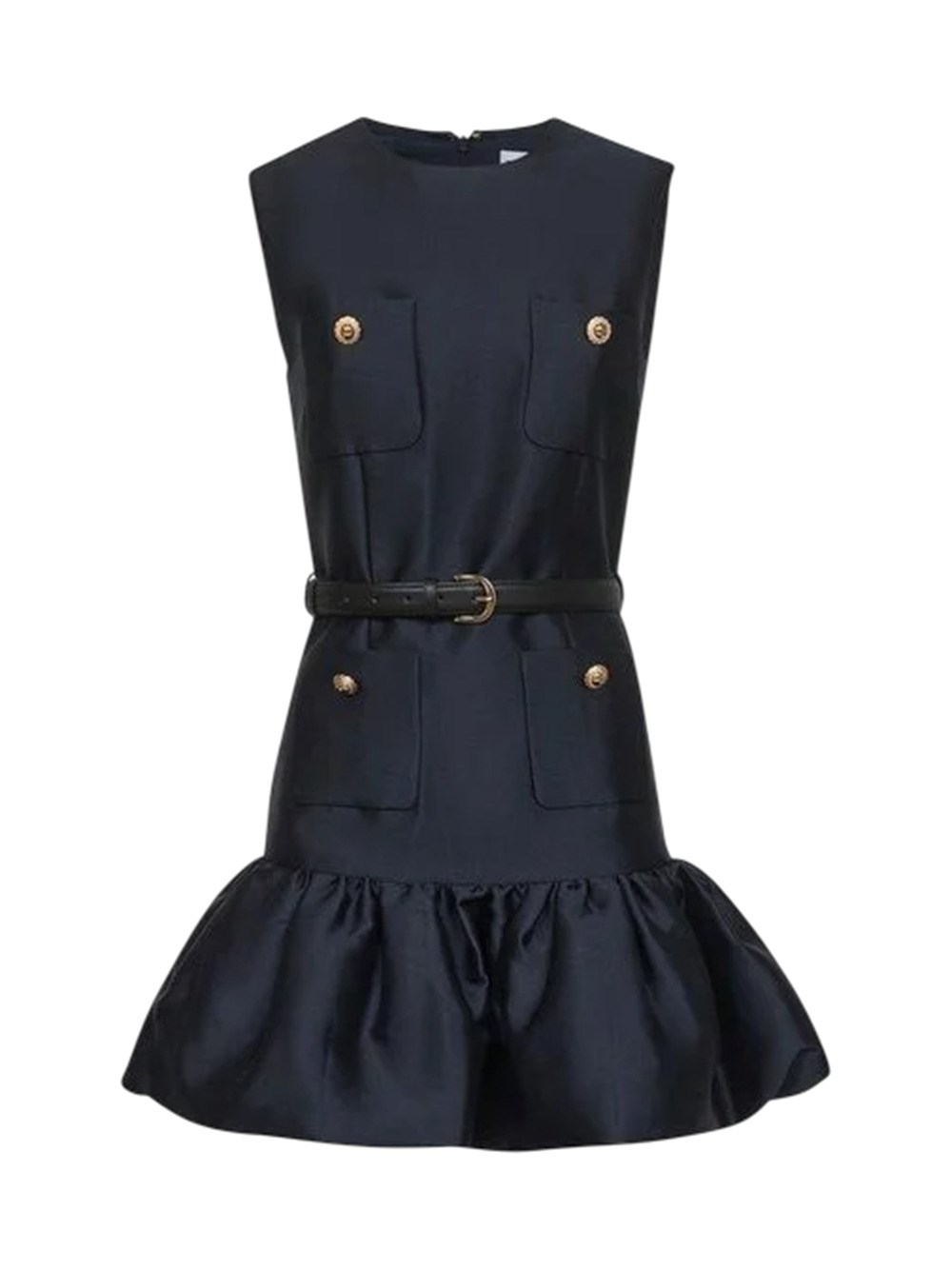 Self-portrait Crew Neck Taffeta Mini Dress With Ruffled Hem In Blue