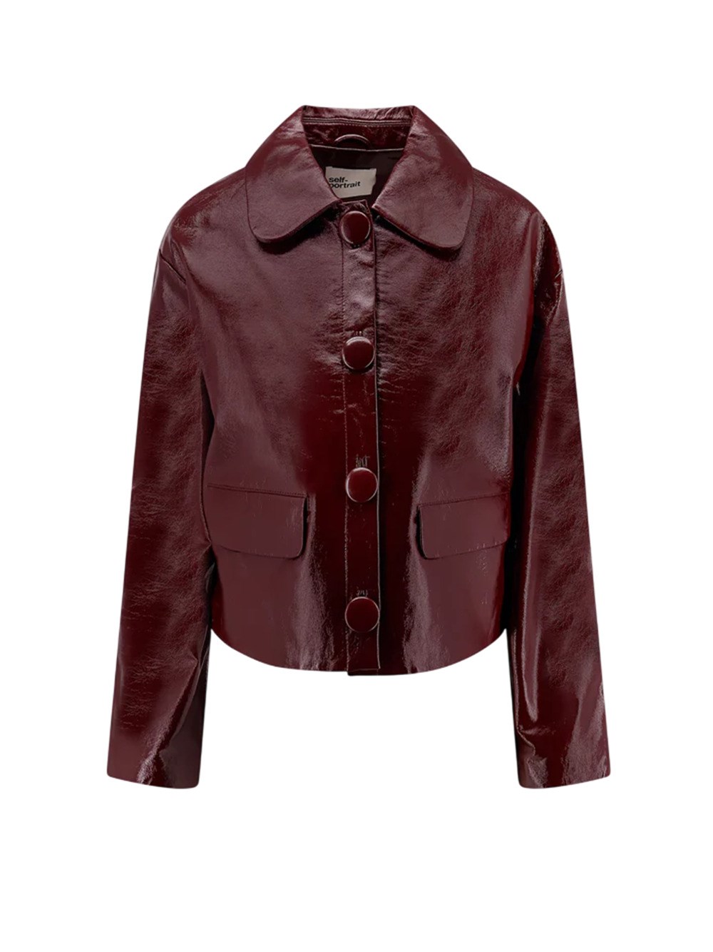 Self-portrait Womens Peter Pan Collar Boxy-fit Faux-leather Jacket Burgundy In Brown