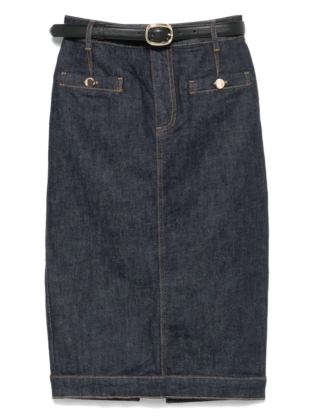 Self-portrait Indigo Denim Midi Skirt In Animal Print