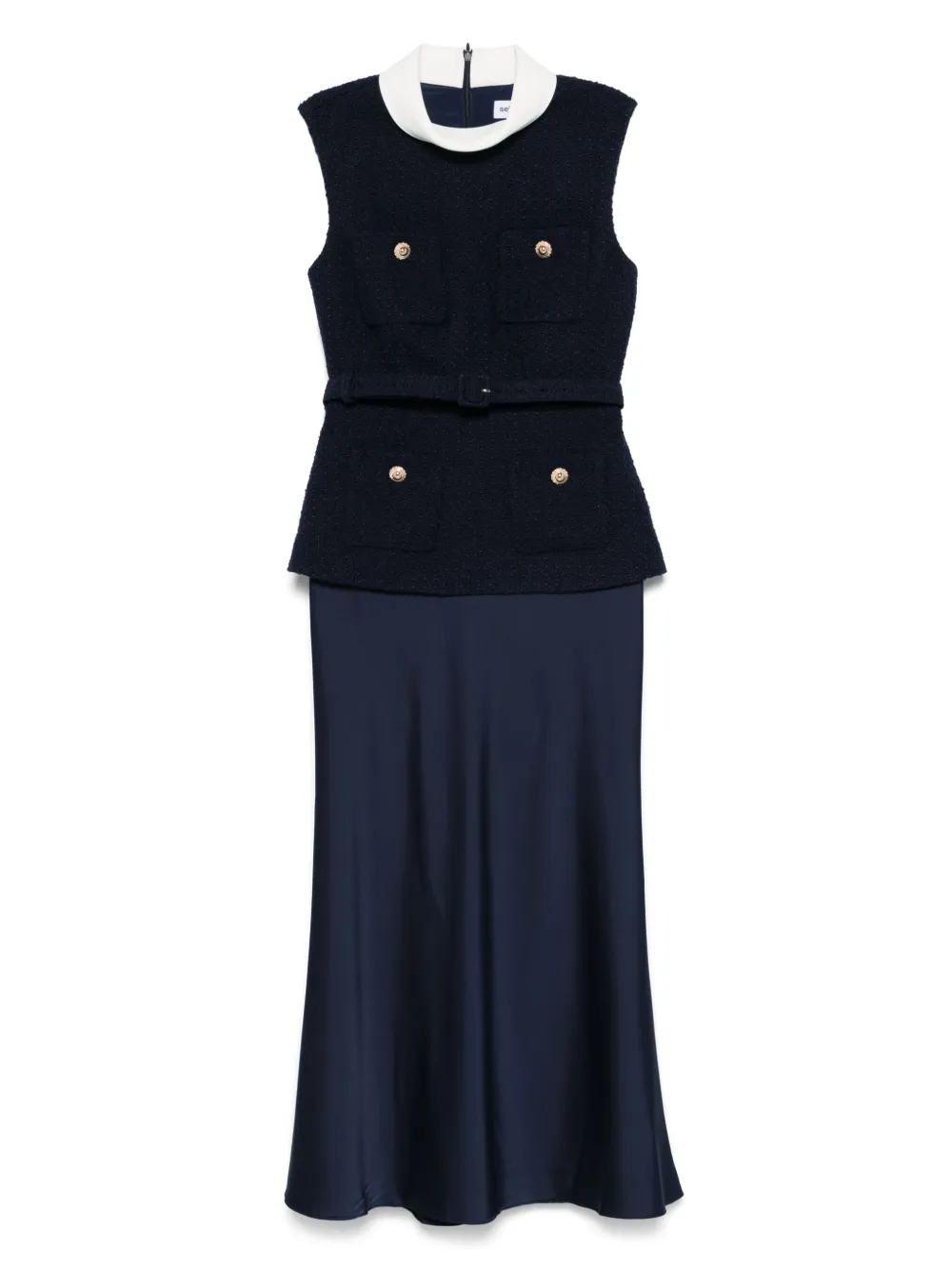Self-portrait Self Portrait Navy Boucle Sleeveless Midi Dress