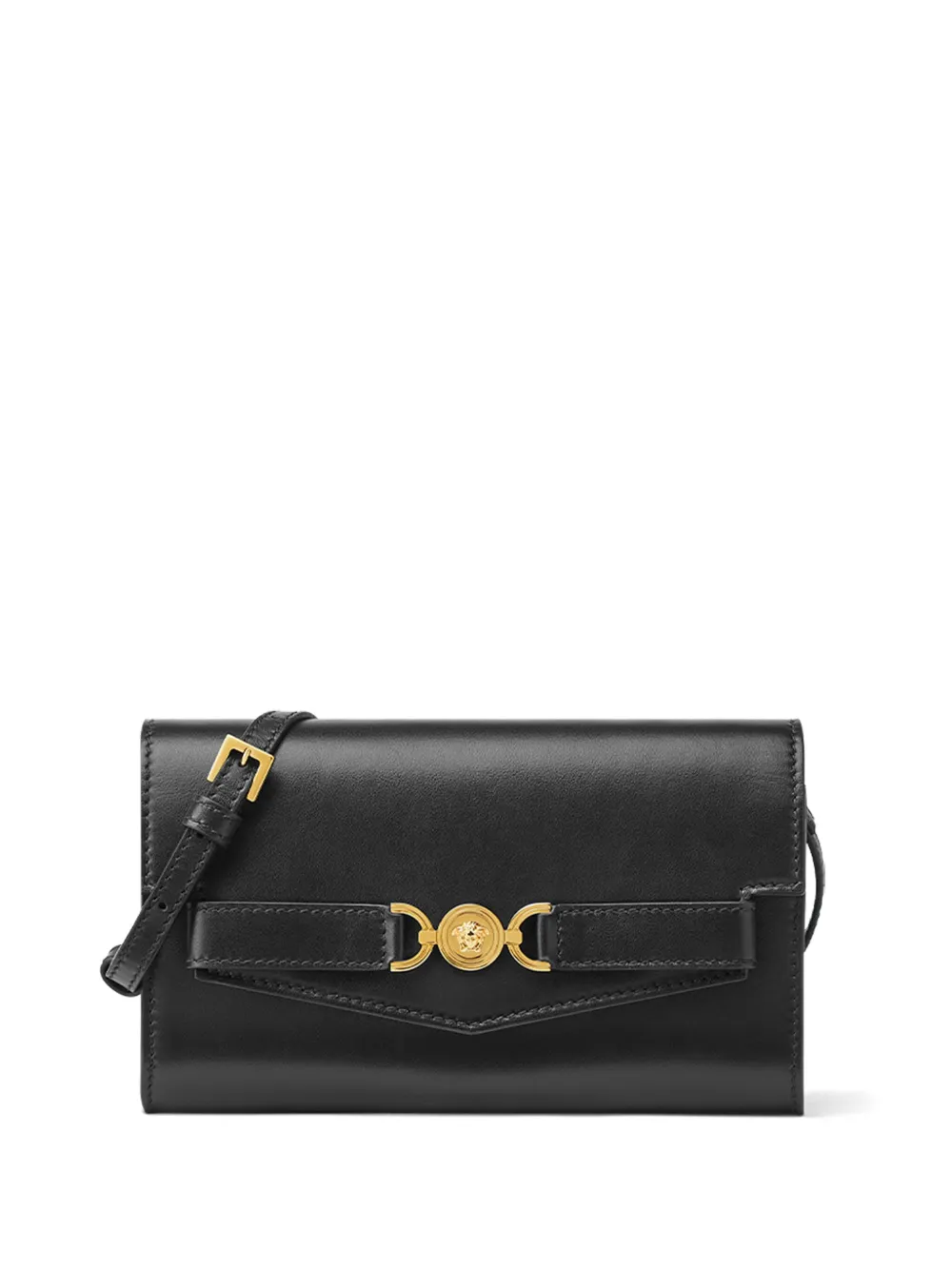 Versace Vitello Calfskin Shoulder Strap Cardholder In Black
