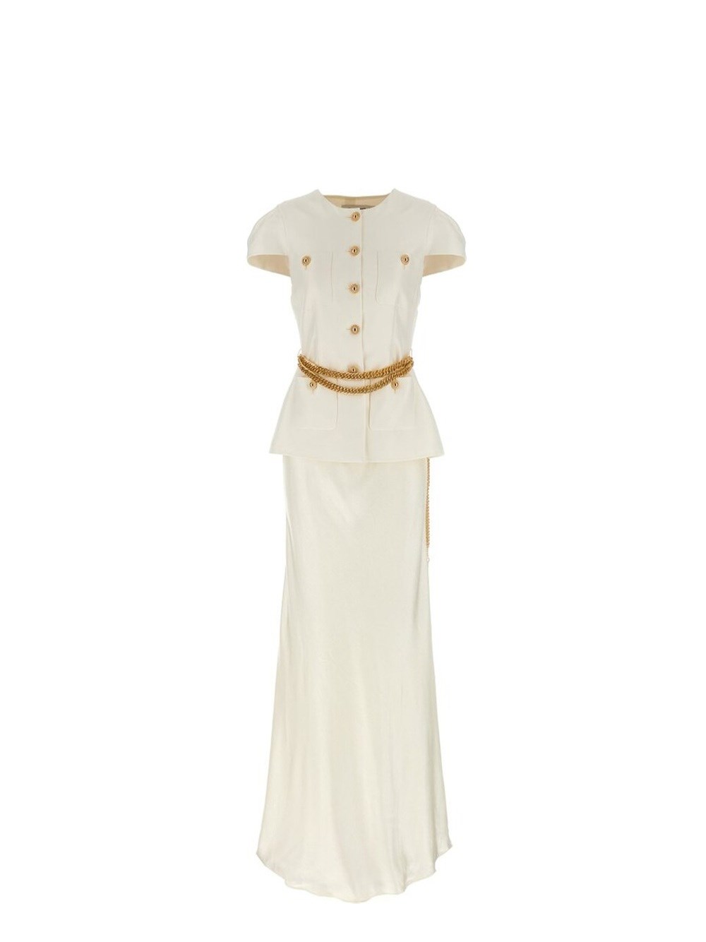 Self-portrait Chain Belt Maxi Dress In Neutral