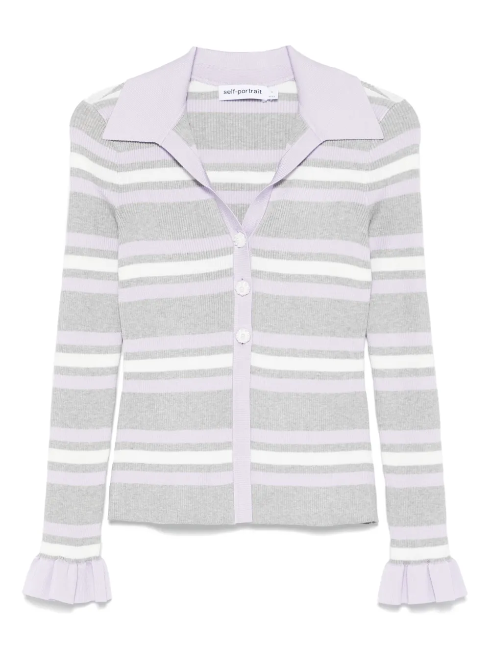 Self-portrait Self Portrait Women Grey Ribbed Knit Striped Cardigan In Multi