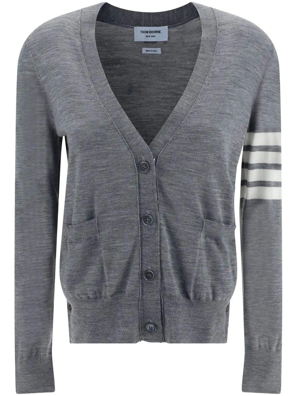Thom Browne 4-bar Merino Wool Cardigan In Gray